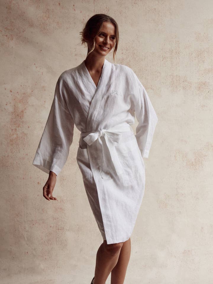 Dove Grey Accessories - Wholesale Robe - Women's - Addison French Linen Robe in Ivory