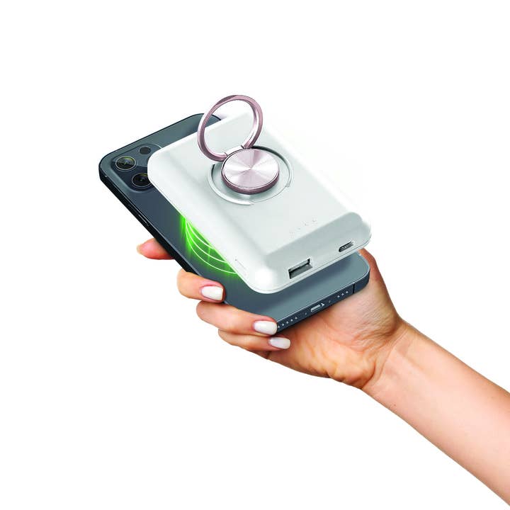 Hvid - Magnetisk trådløs opladning Power Bank med Ring (Cop for engroshandel hos PhunkeeTree