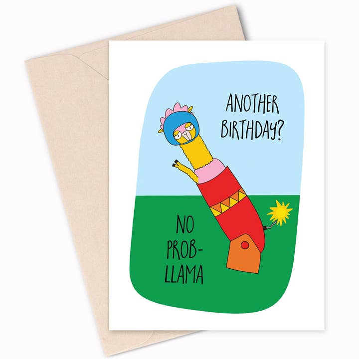 Un altro compleanno? No Prob-Llama - Biglietto di compleanno per la vendita all'ingrosso da parte di Elise Gow Designs
