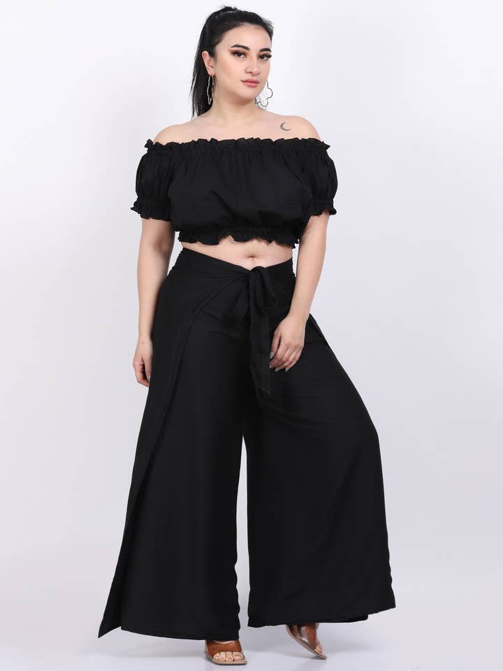 Women's Solid Tie Knot Thai Black Wrap Pant wholesale lot for wholesale by Wevez