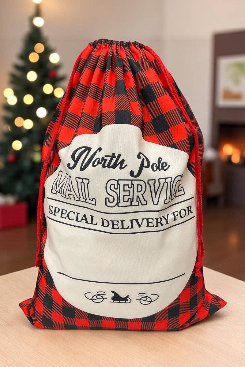 Multicolor 19" X 27"North Pole Mail Service printed Christmas sack.. SC-16 for wholesale on Faire