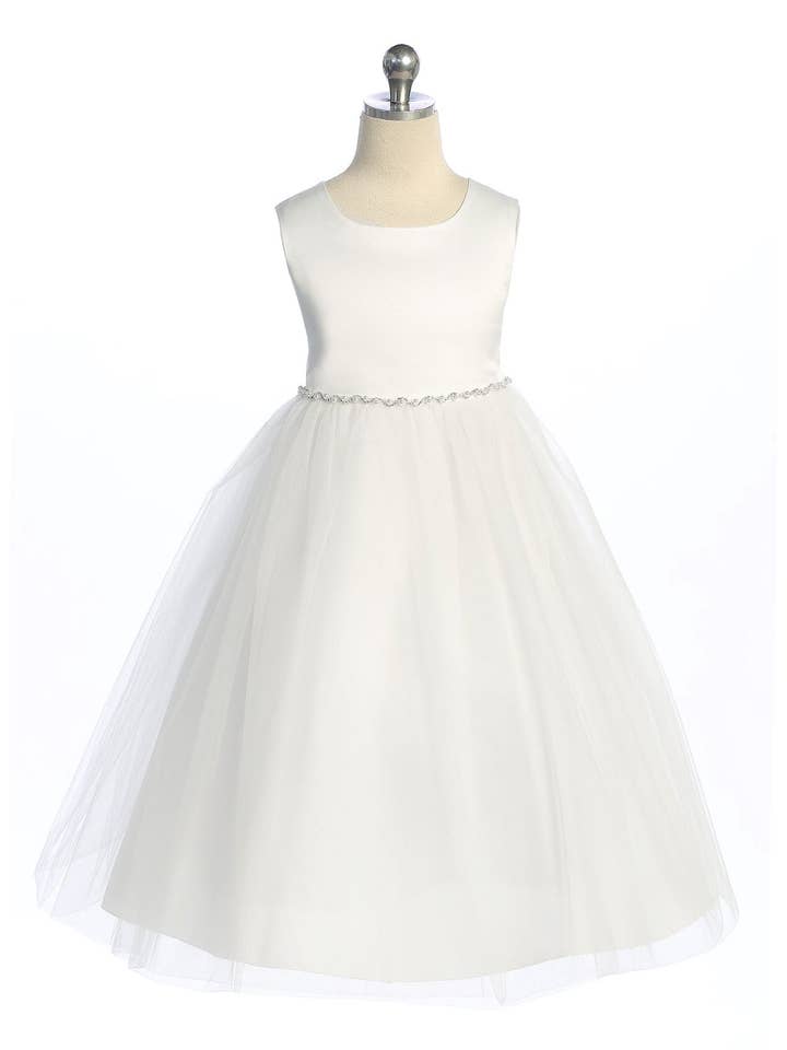 Kid's Dream - Wholesale Dress - Kids - Satin Top Girls Dress with Wavy Rhinestone & Pearl Trim4