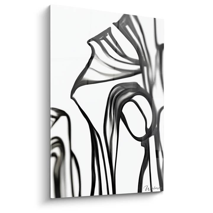 Abstrakte flydende former plakat - Grafiske bølger - Sort-hvid abstrakt udgave for engroshandel hos Walensky