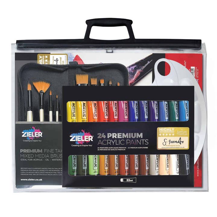 37-Piece Acrylic Paint Set Bundle with Clear A3 Art Bag for wholesale by Zieler