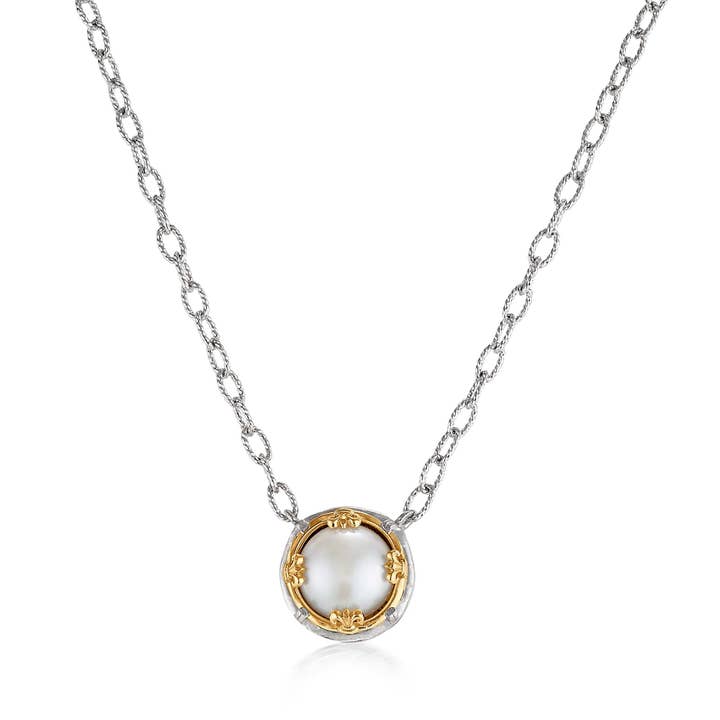 Grote ronde parelketting met 18k gouden Vermeil voor wholesale door Anatoli Jewelry