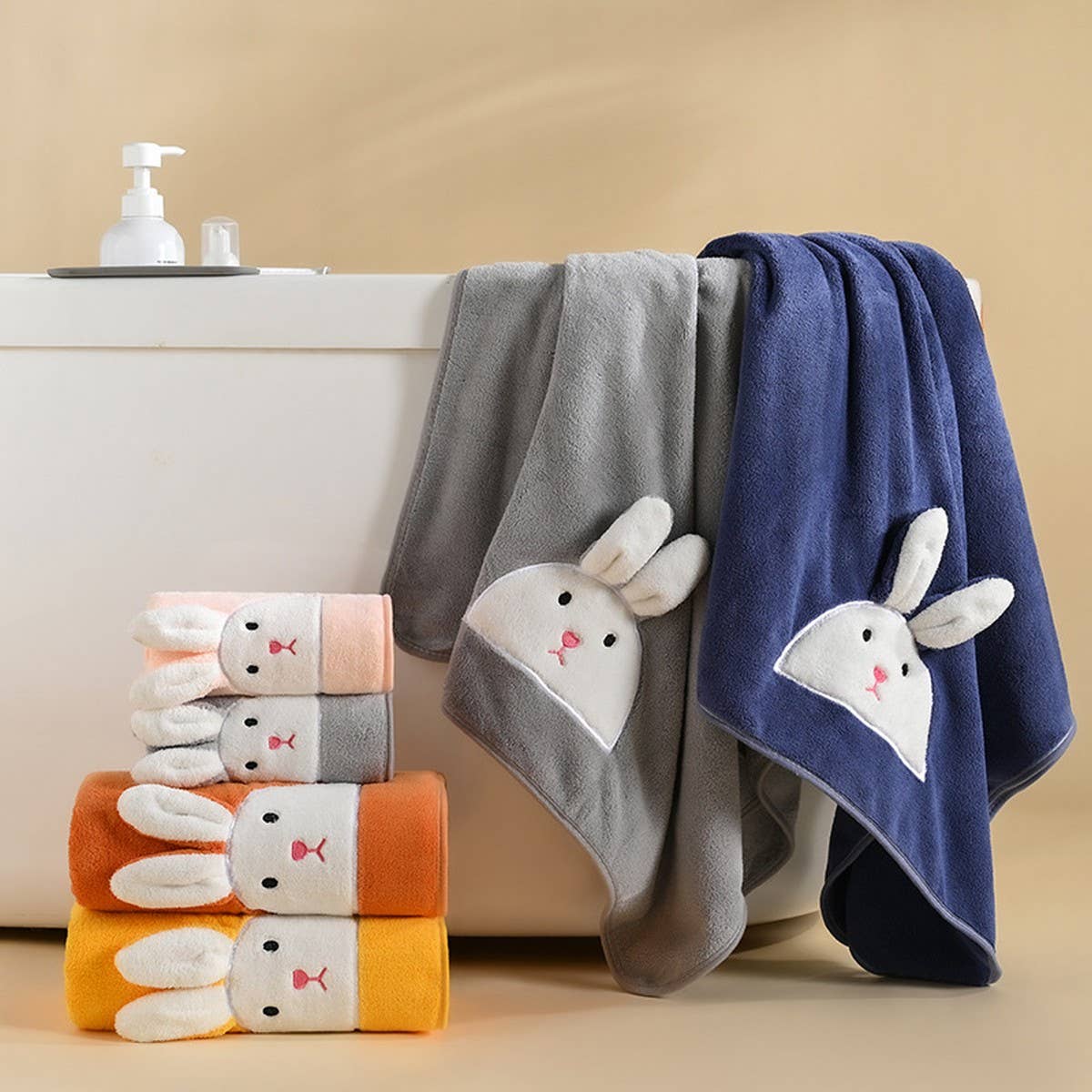 ACCITY - Wholesale Bath Towel - EMBROIDERED RABBIT CORAL FLEECE TOWEL_CWMM23247