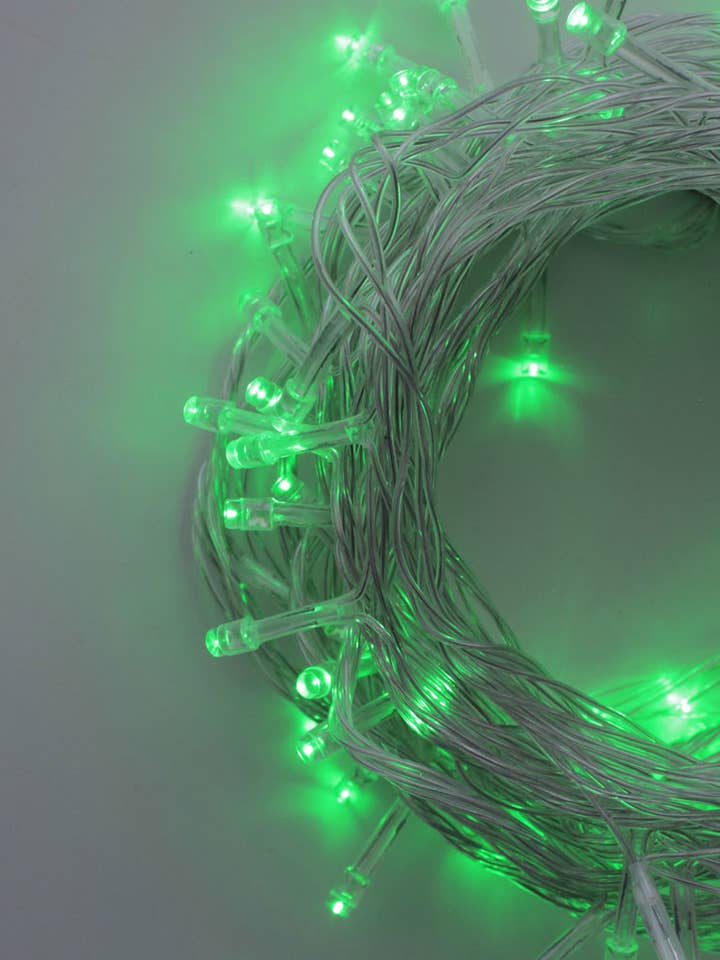 200 LED Clear Cable String Lights Plug In - Green for wholesale by Perfect Holiday
