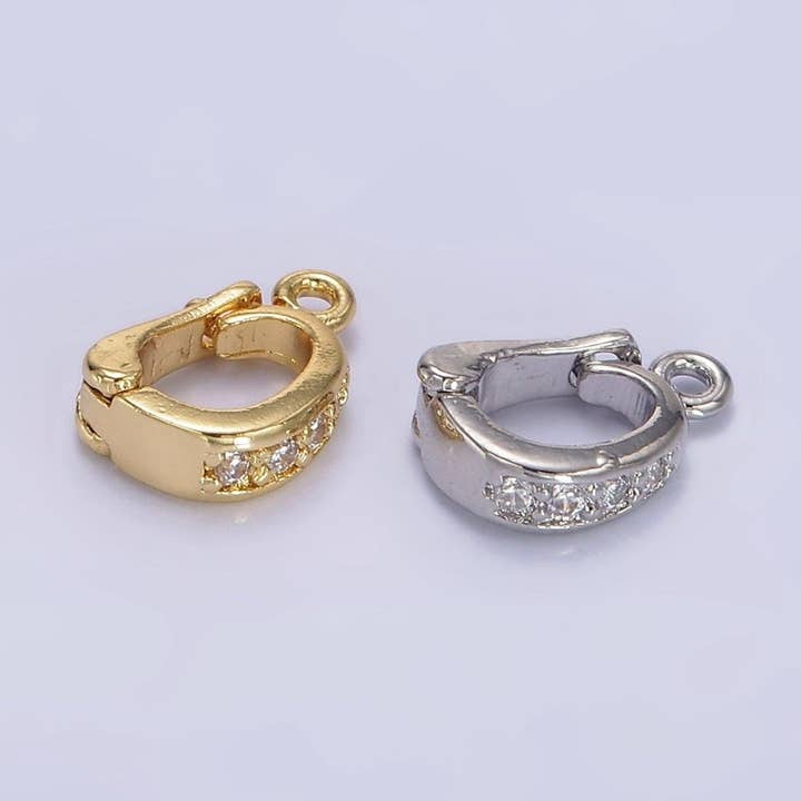 14K Gold Filled Clear Micro Paved CZ Snap Interchangeable Charm Holder Jewelry Supply in Gold & Silver | Z-461 Z-462 for wholesale by Aim Eternal