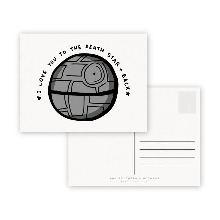Death Star A2 Double Sided Postcard för wholesale av RAD Stickers + Doodads