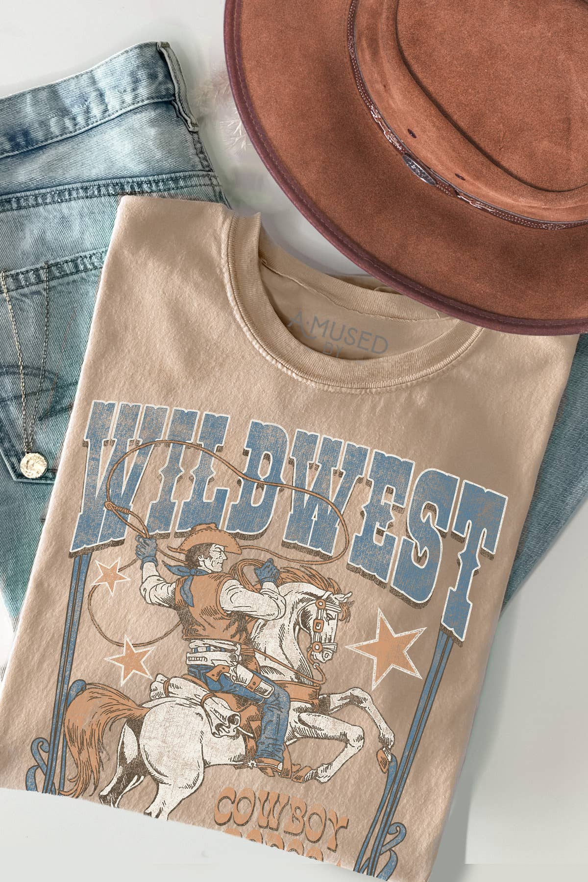 Amused by Blue - Wholesale Screen Printed T-Shirt - Women's - WILD WEST2