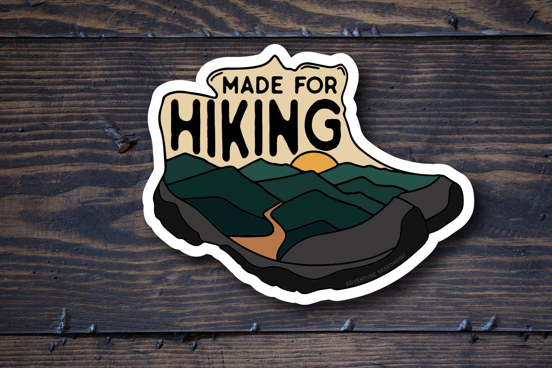 Adventure Responsibly - Vendita all'ingrosso Adesivo - Realizzato per l'escursionismo | Sticker per scarpe1