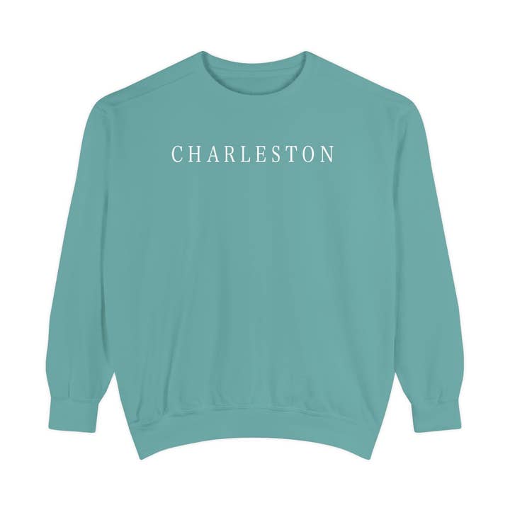 CHARLESTON SKYLINE (Seafoam)- Comfort Colors Crewneck for wholesale by Rebecca Illustrated