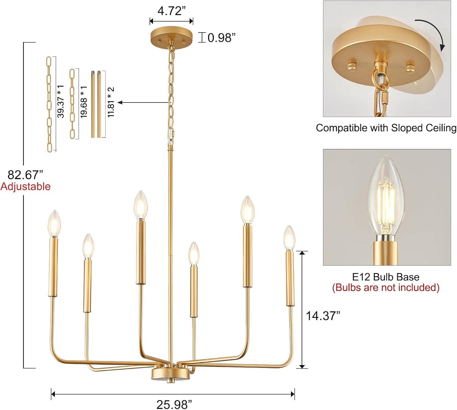 Gold 6 Light Candle Chandelier For Dining Room Modern for wholesale on Faire2