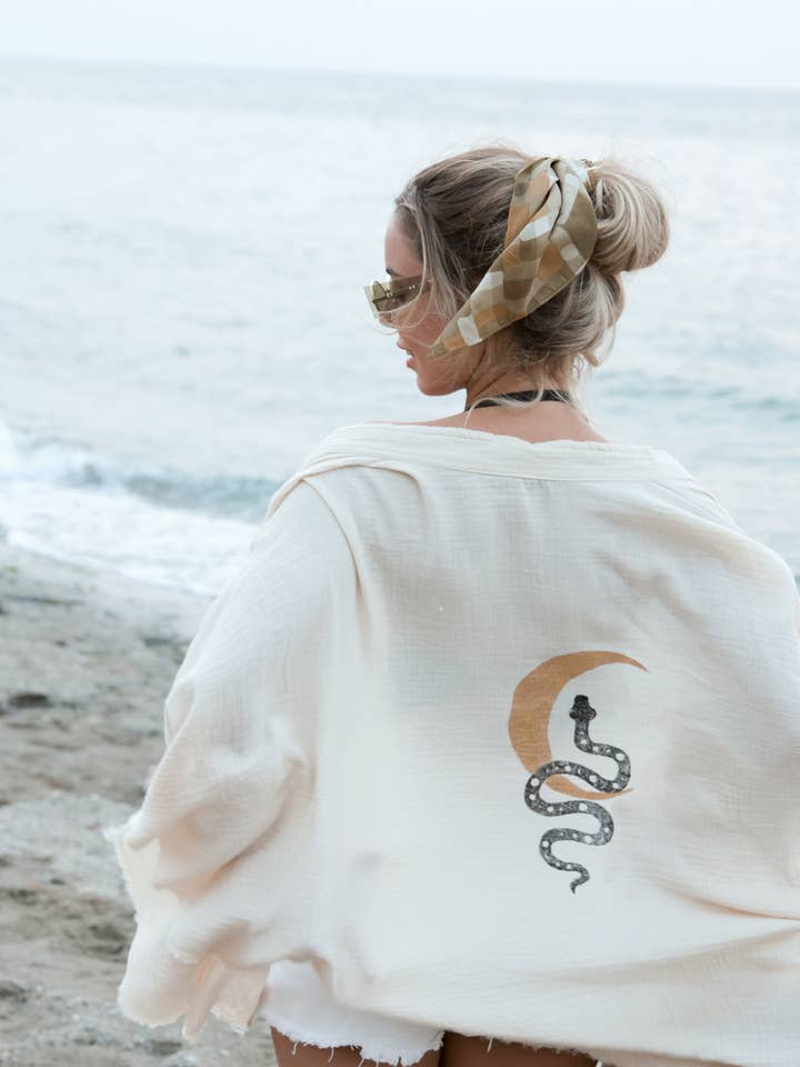 Moa - Wholesale Kimono - Women's - Snake and Moon Celestial Muslin Kimono Robe / Poncho