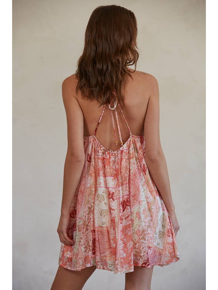 Coral Multi L7282 | Woven Rayon Nylon Floral Print Flare Mini Dress for wholesale on Faire