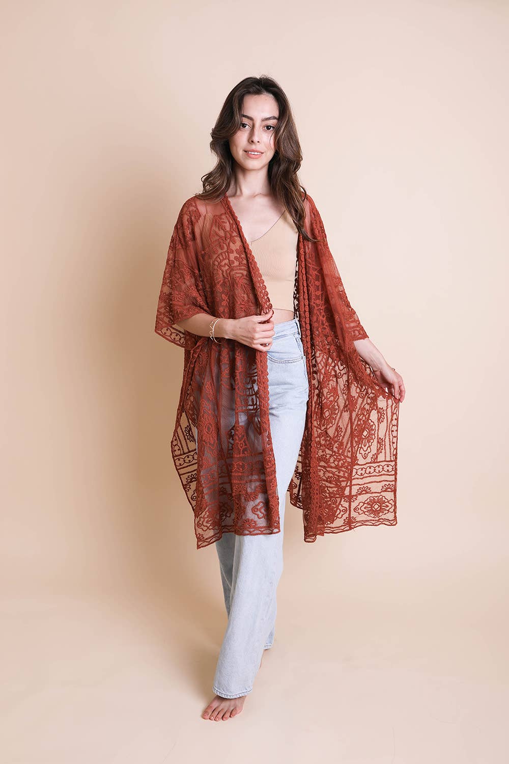 Leto Accessories - Wholesale Kimono - Women's - Lightweight Layering Mandala Kimono Cover-Up2