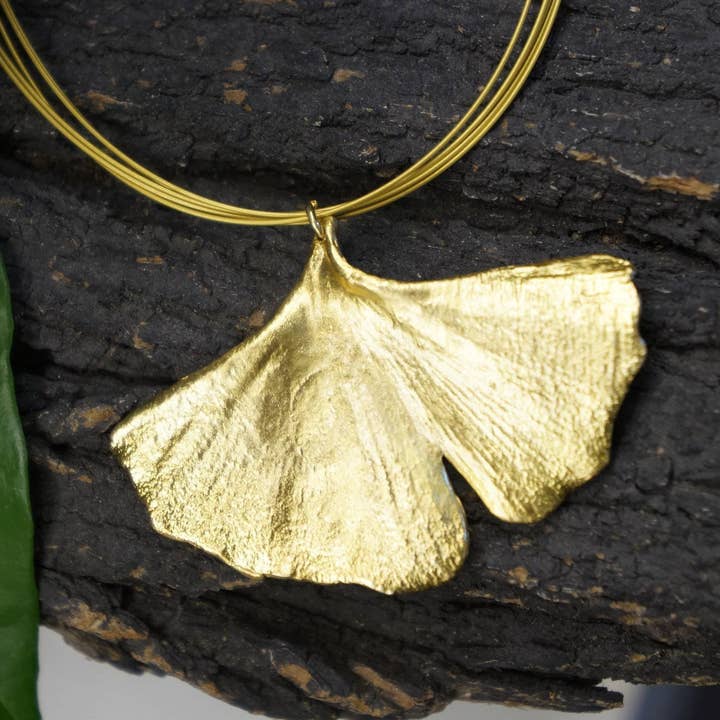 Gold-Plated Sterling Silver Ginkgo Leaf Necklace for wholesale by Mother Nature Jewelry