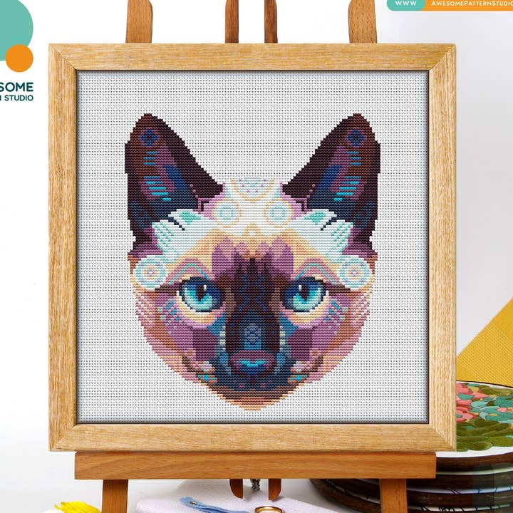 CS2406 Mandala Siamese Cat, Counted Cross Stitch Kit for wholesale by Awesome Pattern Studio