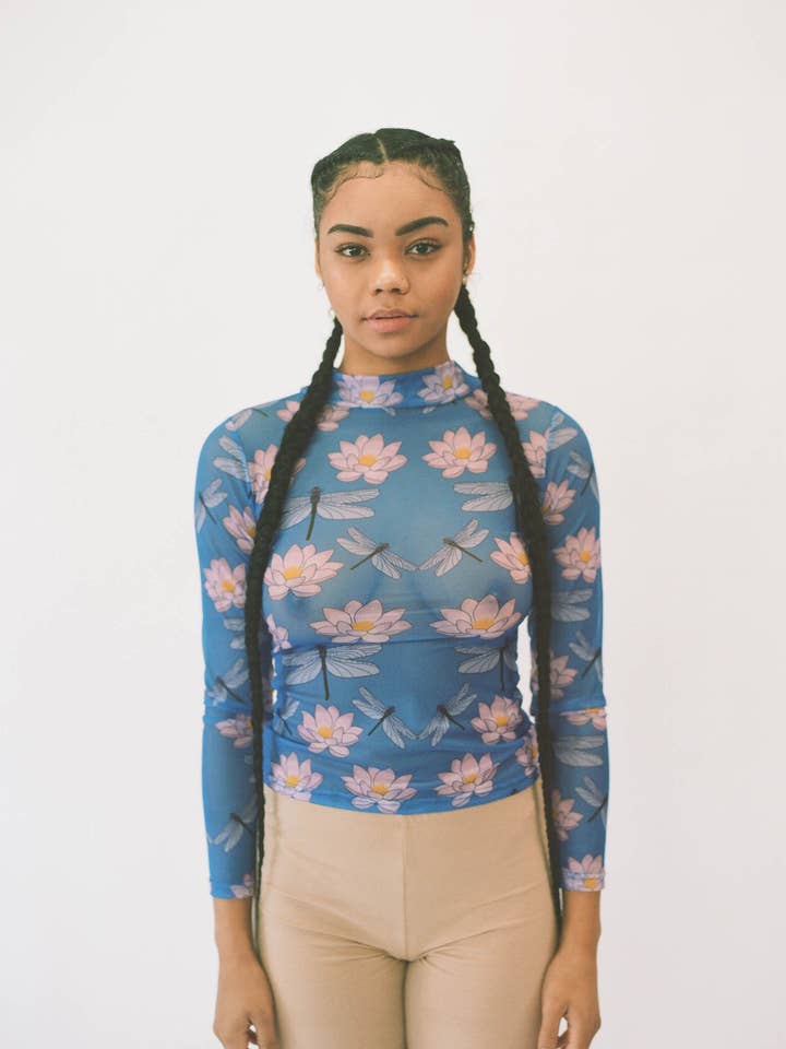 Manga comprida Dragonfly Lotus Mesh por atacado de Lavender Cloud Collective