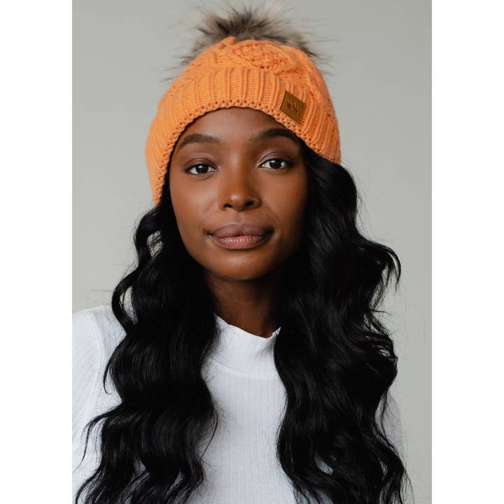 Panache Apparel Co. - Wholesale Beanie - Women's - Light Orange Cable Knit Pom Hat