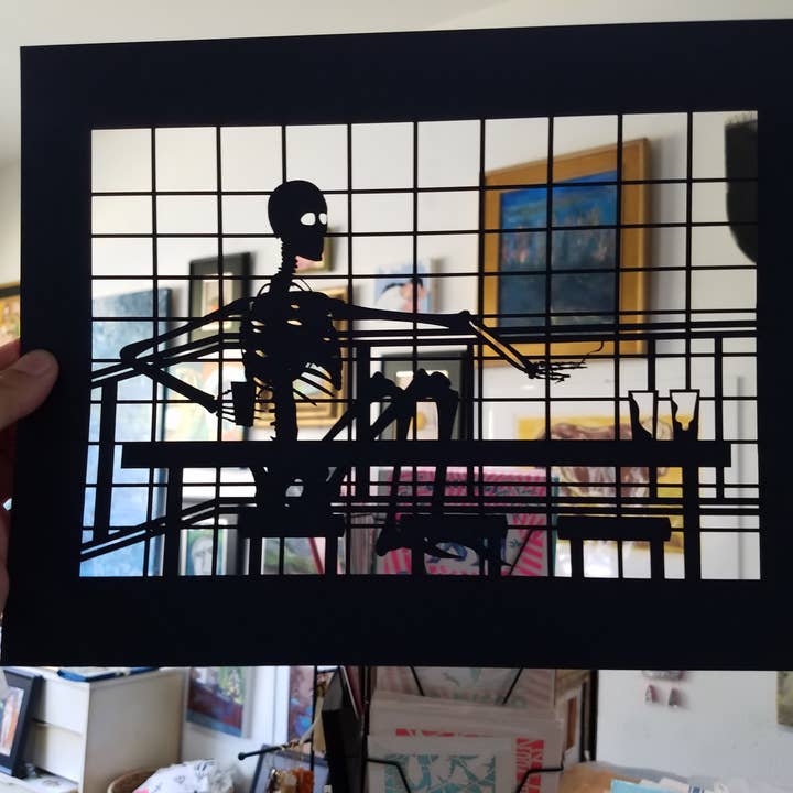 Calavera Drinking - lasergesneden print voor wholesale door two hermanas