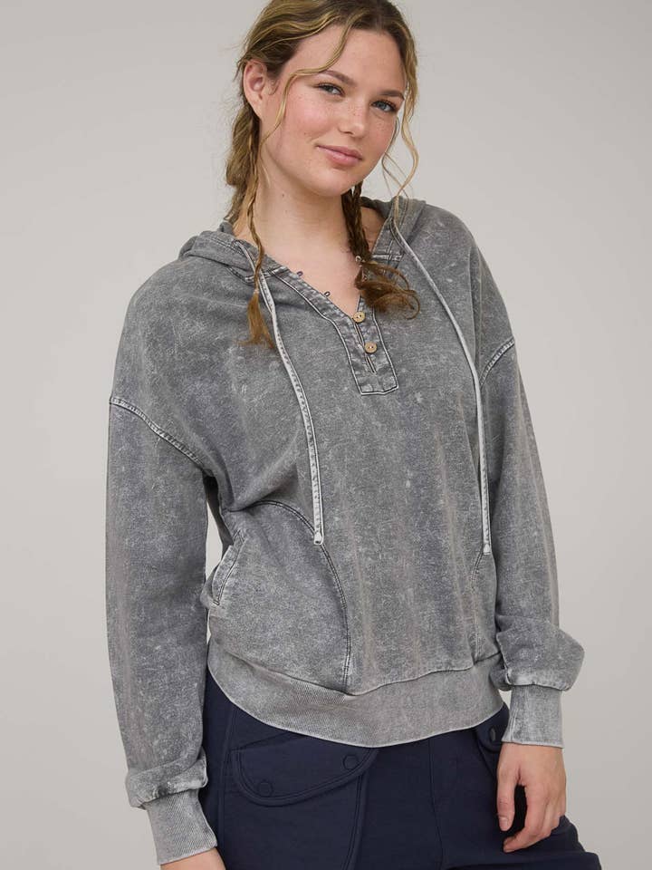 Blu Pepper - Wholesale Knit Top - Women's - WASHED HOODED HENLEY KNIT SWEATER7