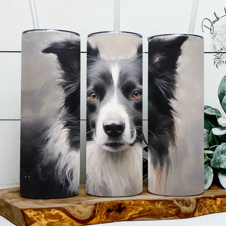 Boarder Collie in Fog- Canine-Working Dog Tumbler for wholesale by Dark Horse Dream Designs LLC