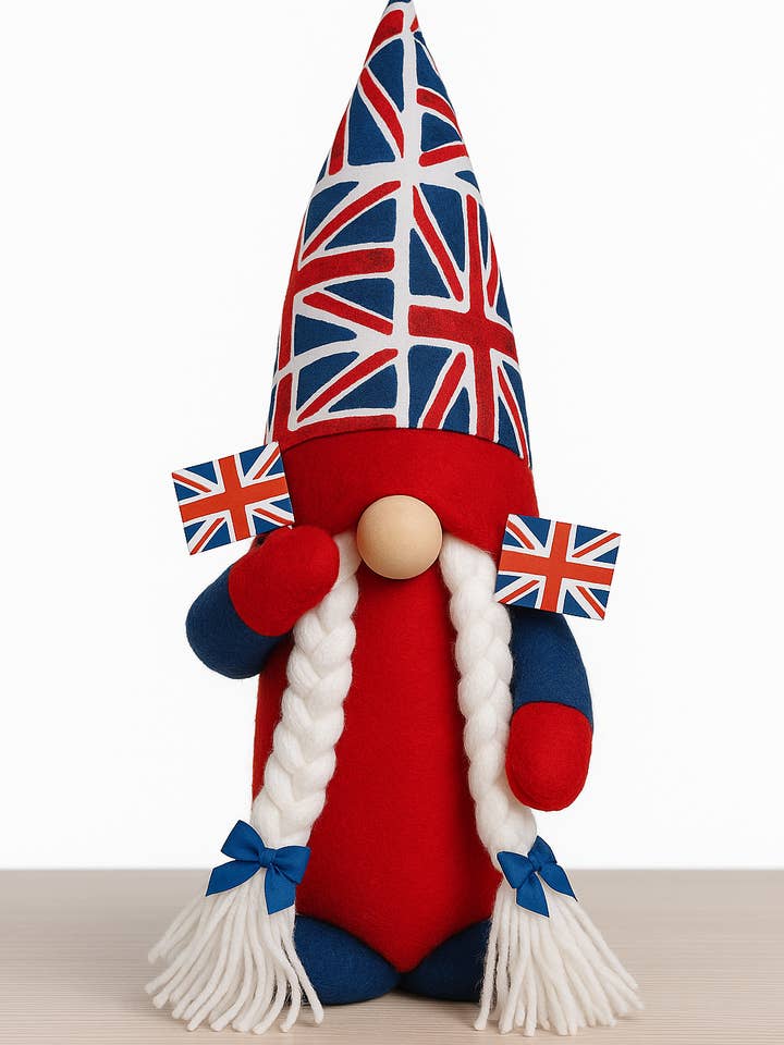 Handgemaakte Union Jack vrouwelijke Noorse kabouter voor wholesale door Forever Gnomes UK Store