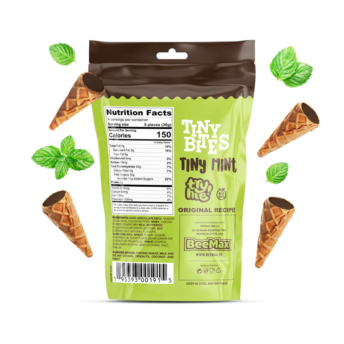 Beemax - Wholesale Chocolate - Tiny Bites Tiny Mint Mini Waffle Cones 4.24oz 2