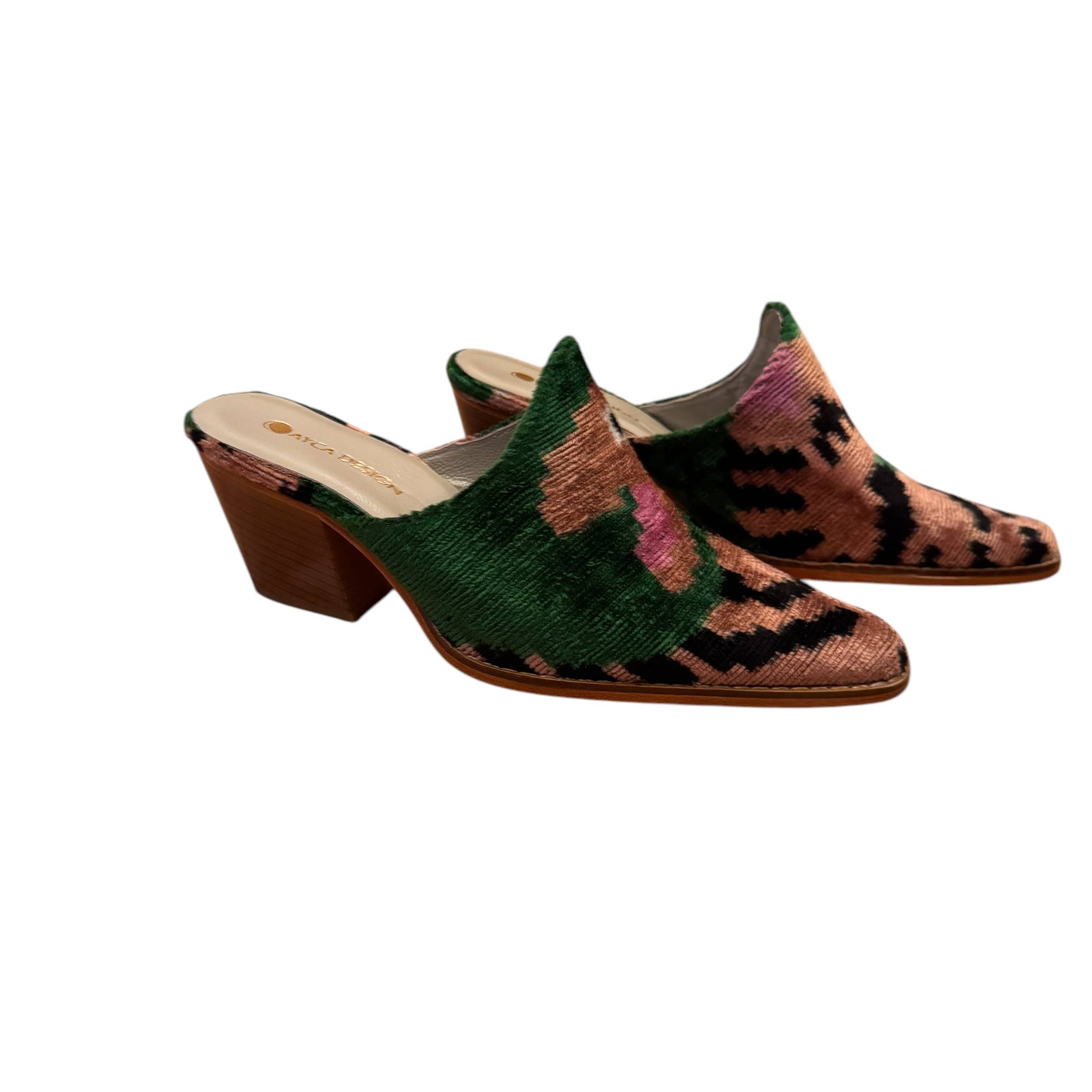 AYCA DESIGN - Wholesale Mules - Women's - Silk Velvet Ikat Chunky Heel Mule2