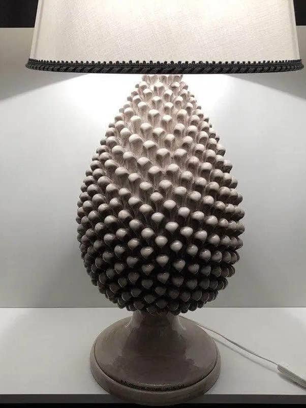 Caltagirone Ceramic Pine Cone Lamp cm H.50 Handcrafted Beige Ecru for wholesale by DD Ceramiche Siciliane