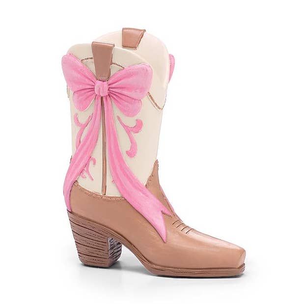 Dunn Deals - Wholesale Vase - 7" PINK BOW BOOT SHAPE RESIN COWGIRL VASE0