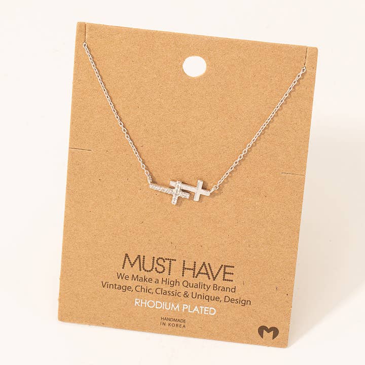 Fame Accessories - Wholesale Pendant/Charm Necklace - Double Cross Pendant Necklace