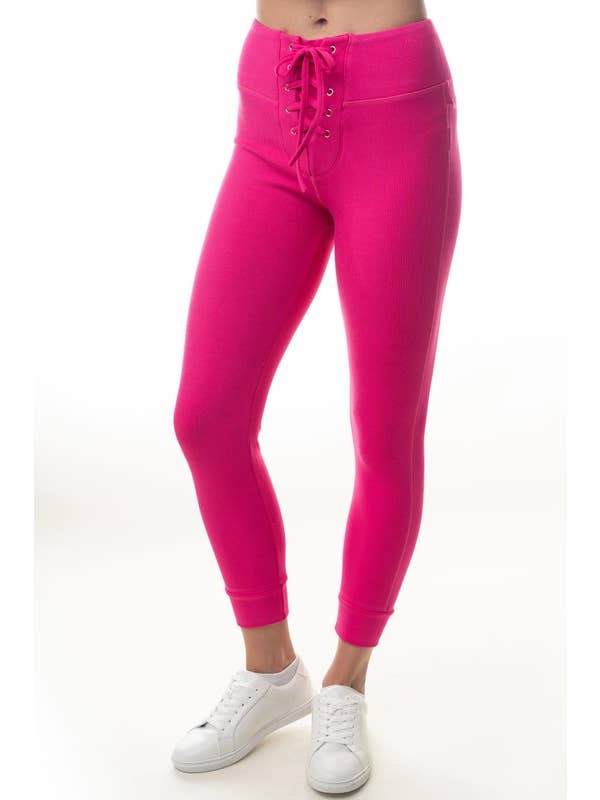 Hot Pink P40384 High Waisted Solid Knit Leggings for wholesale on Faire