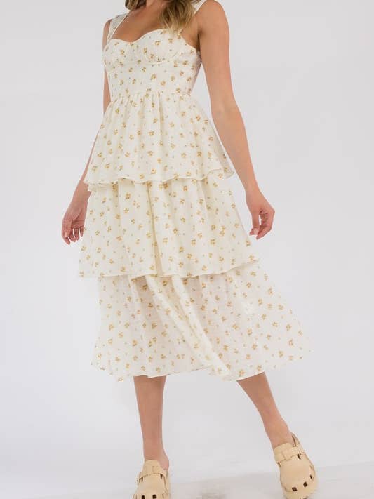 HD1505-A Cream Floral Ruffle Layered Wire Bone Midi Dress
for wholesale by Creamon