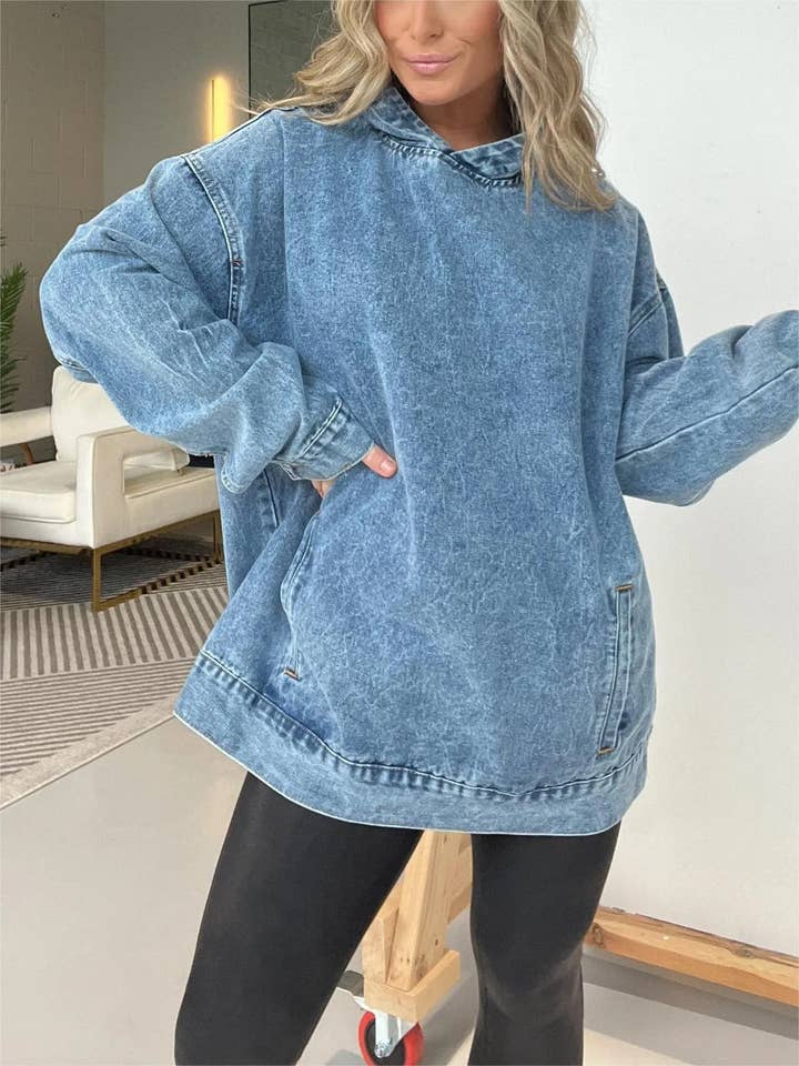 Rosa Clothing - Wholesale Hoodie - Women's - vintage washed denim pullover hoodie