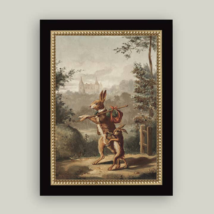 Petal Lane Home - Venta al por mayor Juego de ilustraciones - Arte antiguo enmarcado con un conejo viajero2