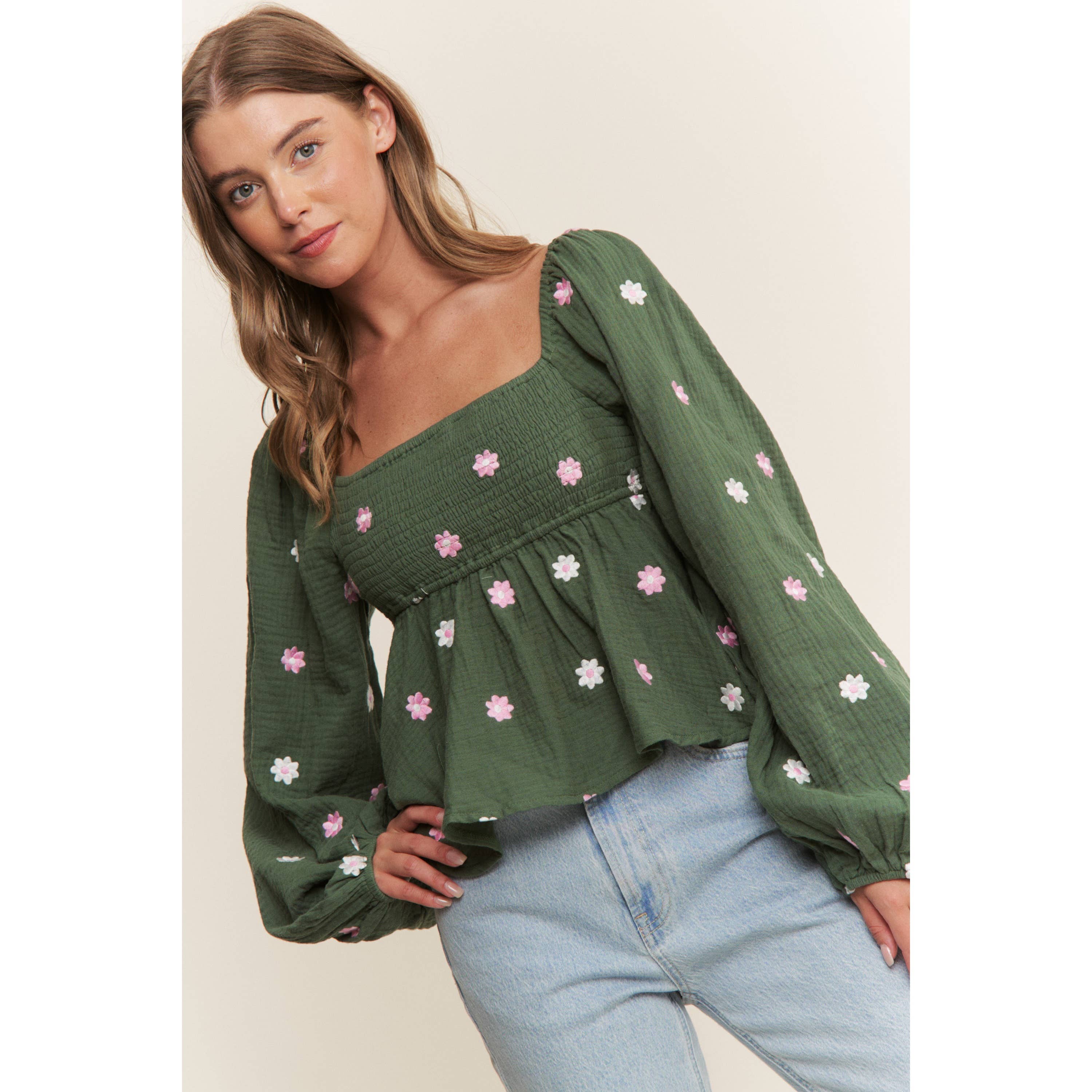 Sweet Generis – wholesale Lounge top – Women's – GAUZE EMBROIDERY SMOKING BAND BABYDOLL TOP2