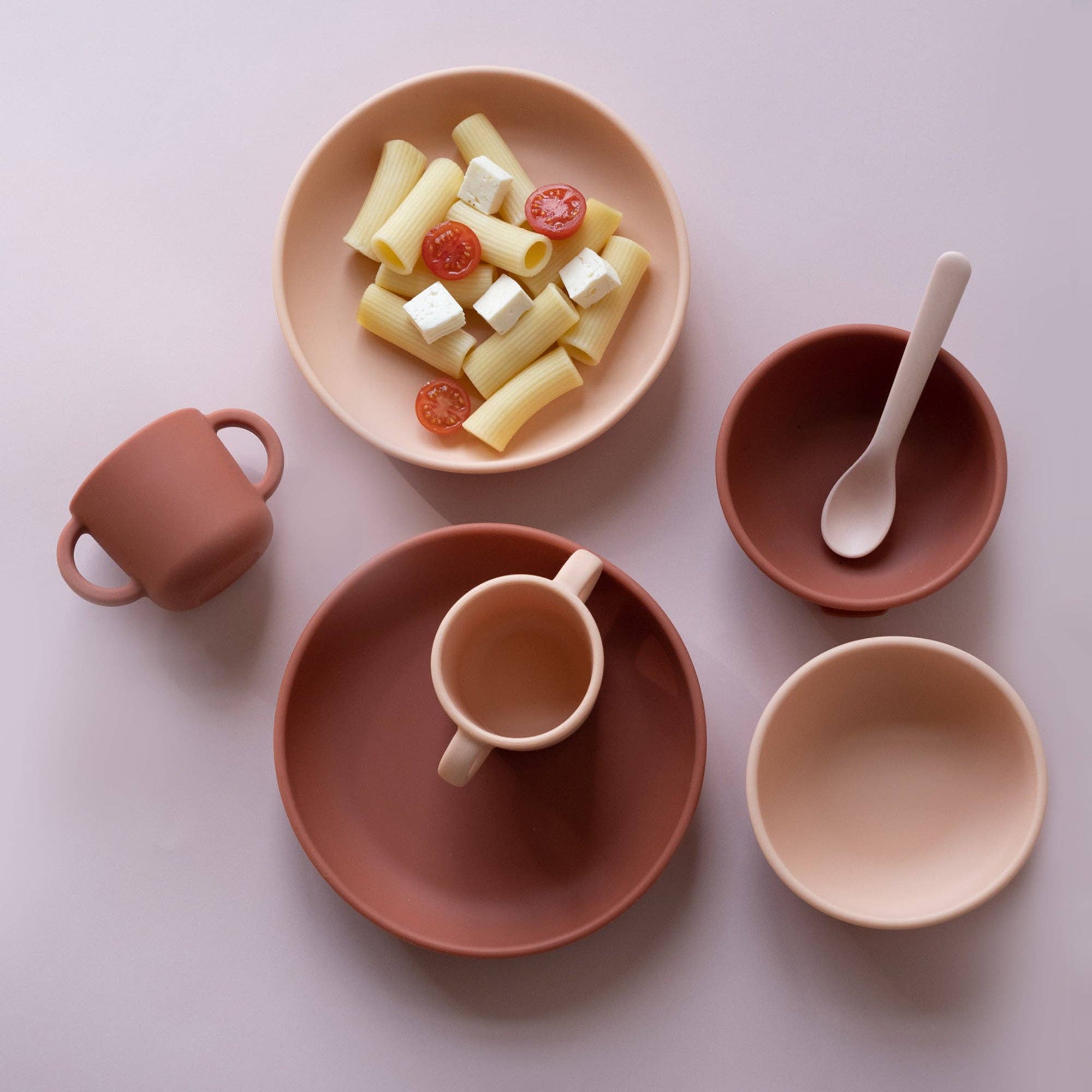 Blush/Terre cuite Set 2 Assiettes ventouses en silicone - Blush / Terracotta en vente sur Faire3