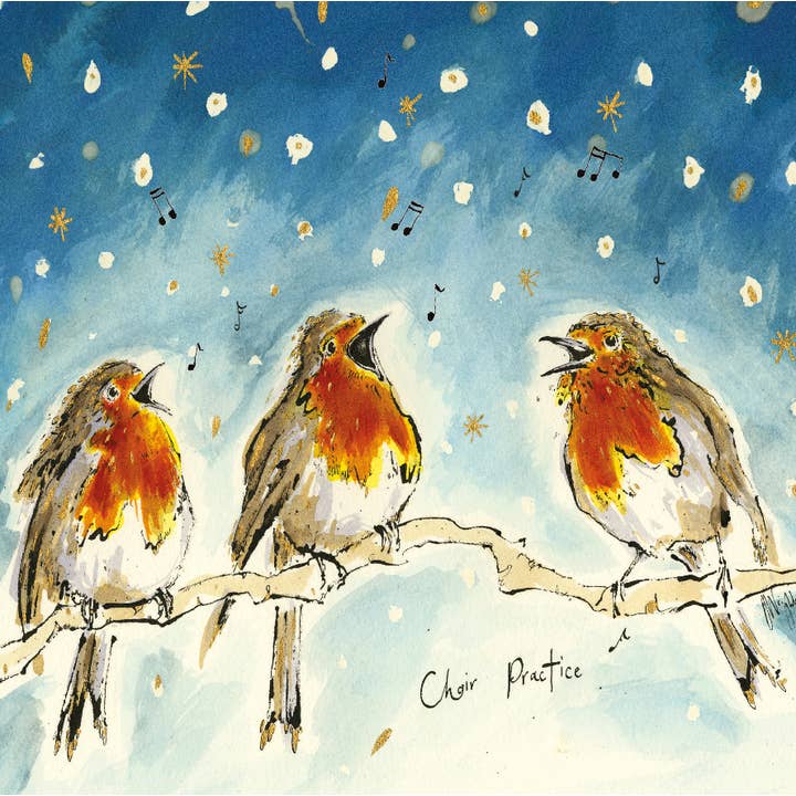 Anna Wright Ltd - Wholesale Christmas Card - Choir Practice Robin Christmas Card Pack (pack of 6)