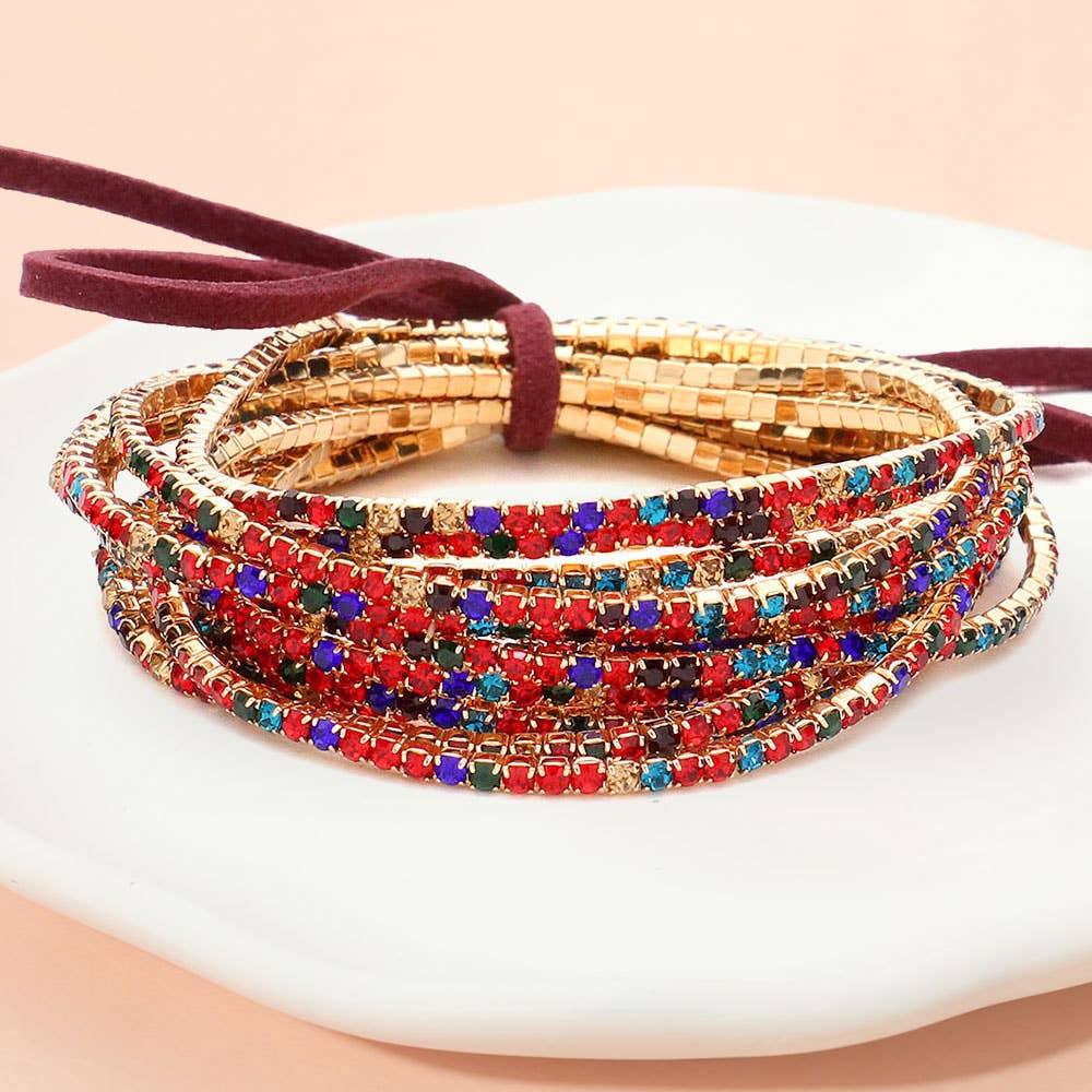 Sensibling Corp. - Wholesale Jewelry Set - 12PCS - Ribbon Pearl Rhinestone Layered Stretch Bracelets28