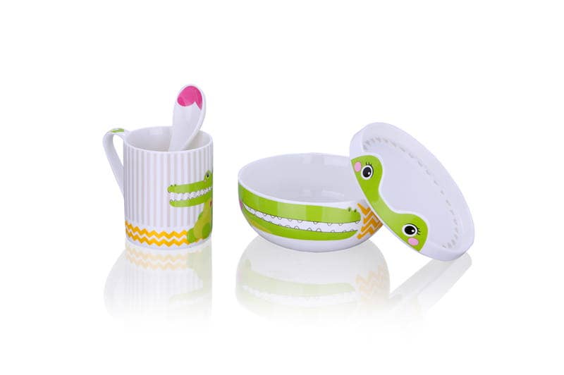 Silly Design - Venta al por mayor Conjunto de cubiertos - Niños y bebés - Happy crocodile - juego de cena, juego de desayuno, 4 piezas, porcelana1