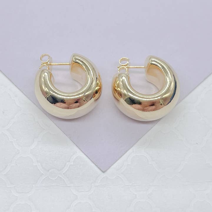 Milie Jewels – Engroshandel Hoops – 18k guldfyldte brede flade åbne glatte hoop øreringe
