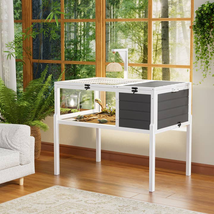 39F Inc. - Wholesale Pet Carrier - Cat/Dog - Reptile Habitat Tortoise House with Lamp Holder, Large Observation Window, Waterproof Tray, Detachable Legs, Easy to Clean Wooden Enclosure for Turtles, Lizards, Geckos, and Small Pets Indoor Outdoor