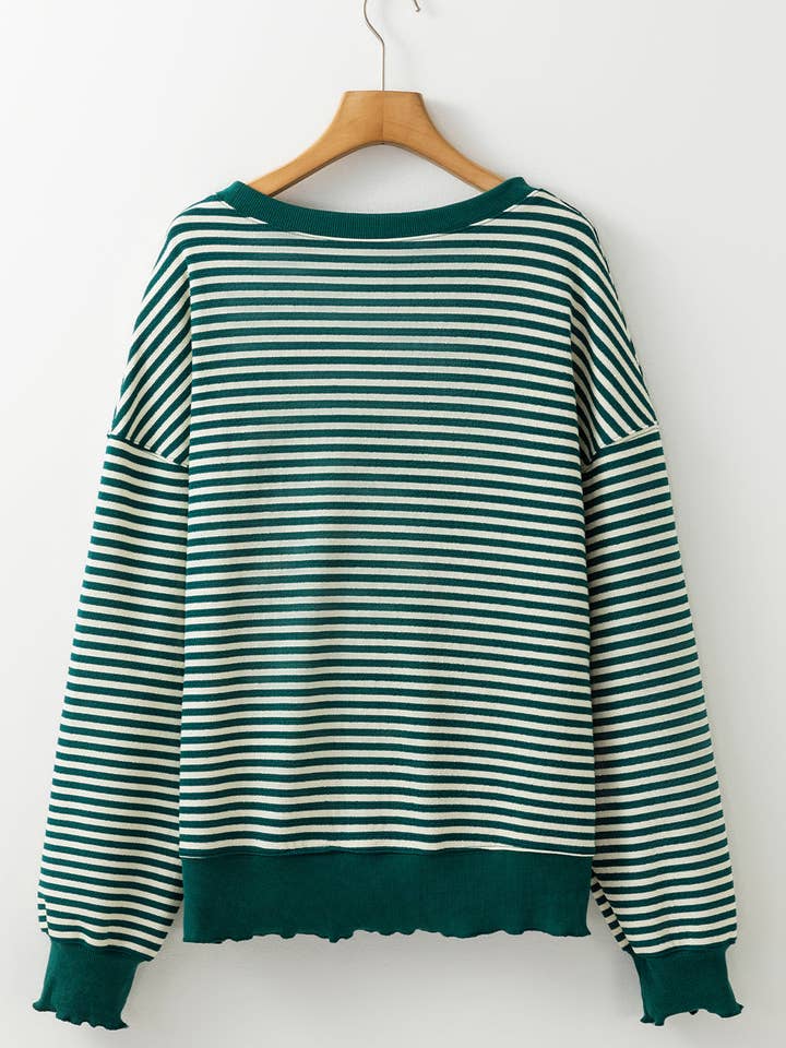 Threaded Pear - Wholesale Knit Top - Women's - Angie Stripe Loose Drop Shoulder Long Sleeve Top3