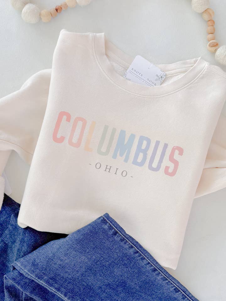 CUSTOM CITY WATERCOLOR TEXT SWEATSHIRT for wholesale by KNOTS + NOOK