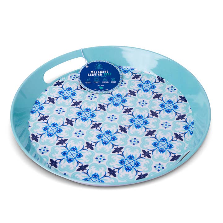Melamine Handled Tray - Blue Tile for wholesale by Core Home