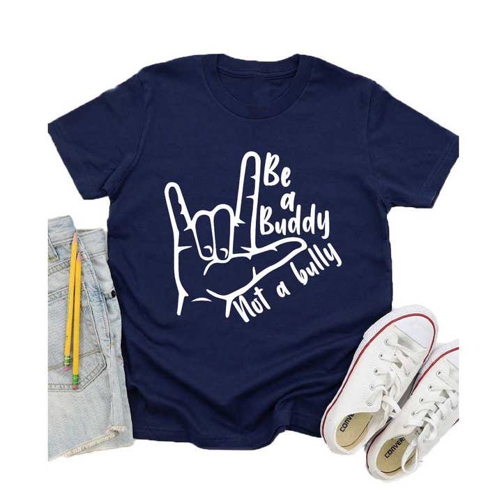 Maglietta con grafica Be a Buddy Not a Bully per bambini per la vendita all'ingrosso da parte di Kids By Kissed Apparel