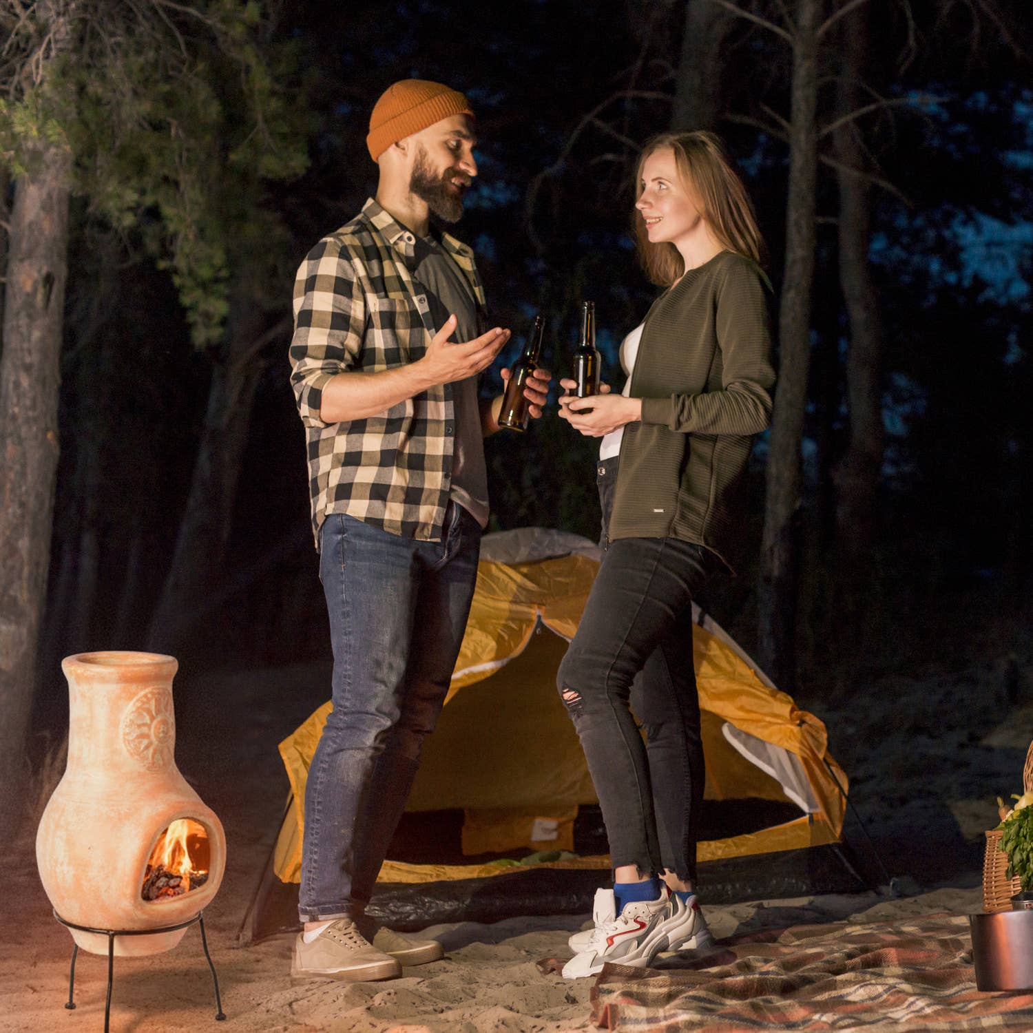 Quickway Imports - Wholesale Fire Pit - Outdoor Clay Chiminea Sun Design Charcoal Burning Fire Pit6