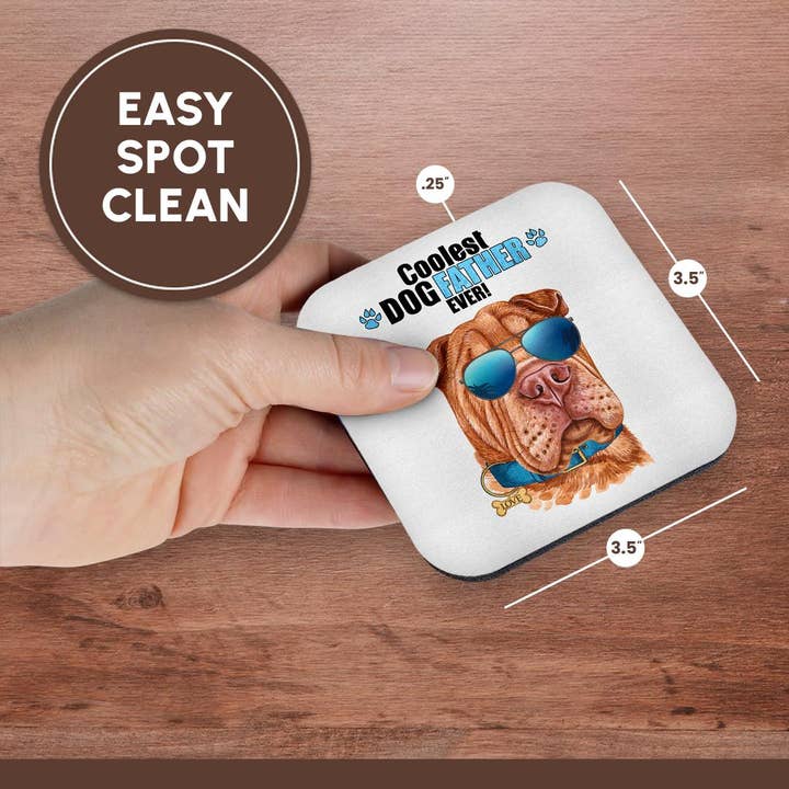 3dRose - Wholesale Coasters - 3dRose, Adorable Shar Pei Dog Looking Cool for Dad on Fathers Day, Coaster13